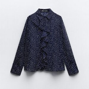 NWT Zara printed polkas dot ruffle blouse